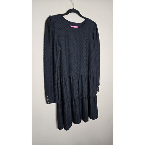 Lilly Pulitzer Womens Onyx Arlette Long Sleeve Dress Swiss Dot Design Size Large - Picture 1 of 7
